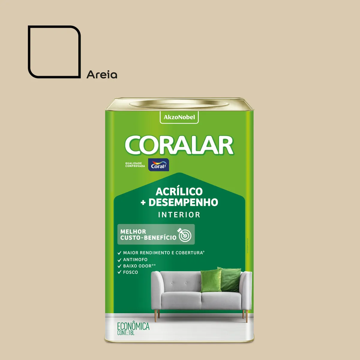 Tinta Fosco Acrílica Coralar 18L Areia, marca Coral - Foto Principal
