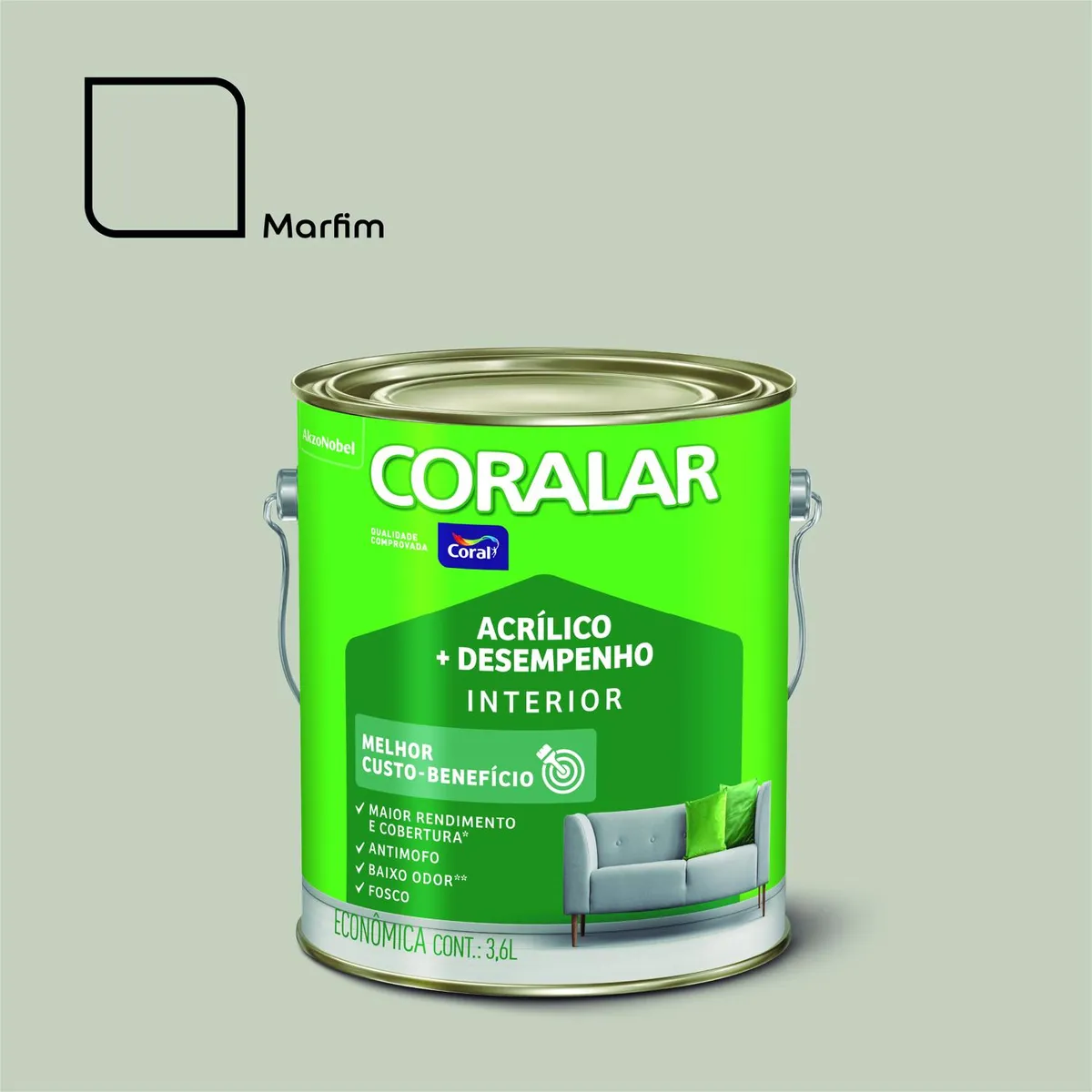 Tinta Fosco Acrílica Coralar Econômico 3,6L Marfim, marca Coral - Foto Principal