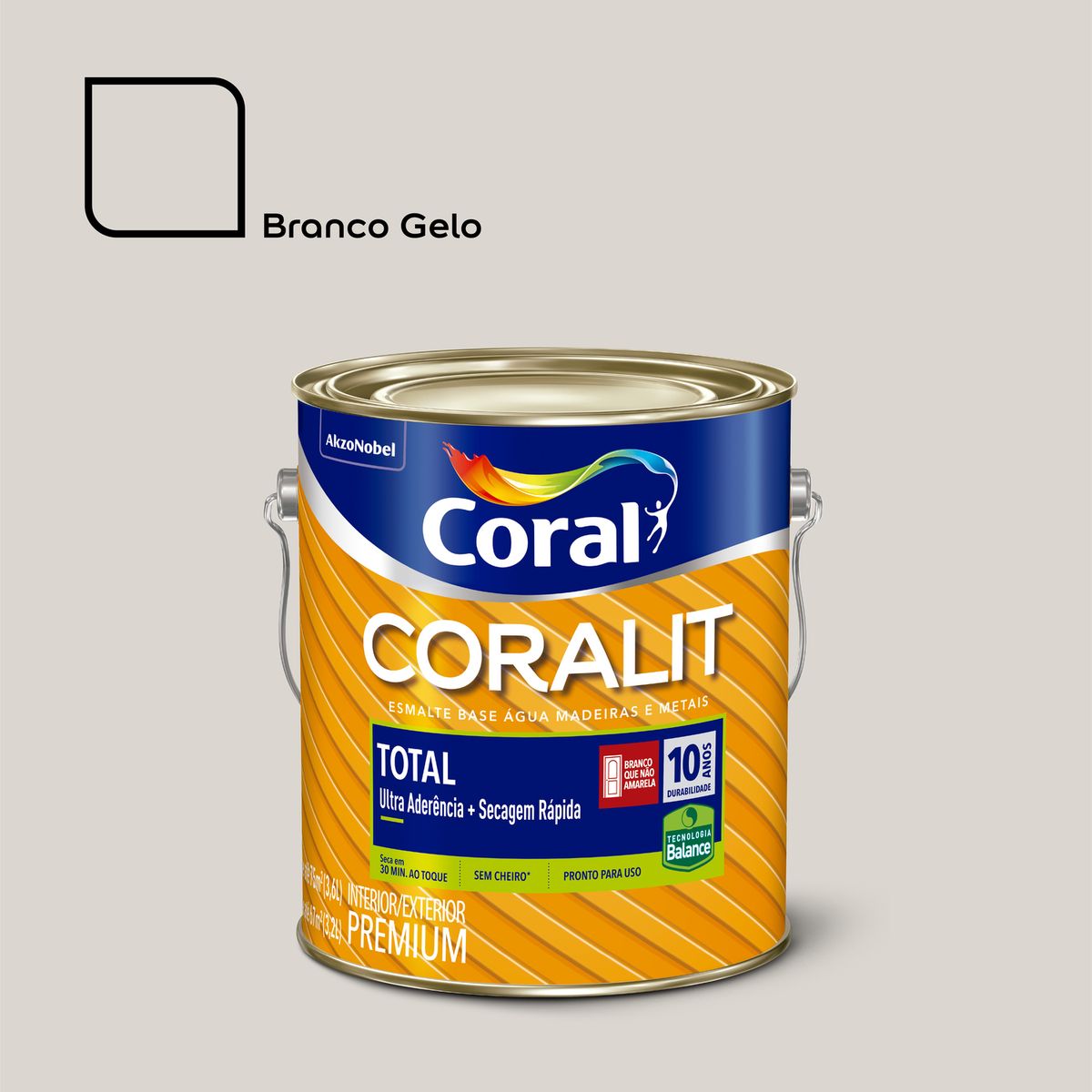 Esmalte Sintético Acetinado Branco Gelo 3,6L Coralit Premium para Madeiras e Metais, marca Coral - Foto Principal