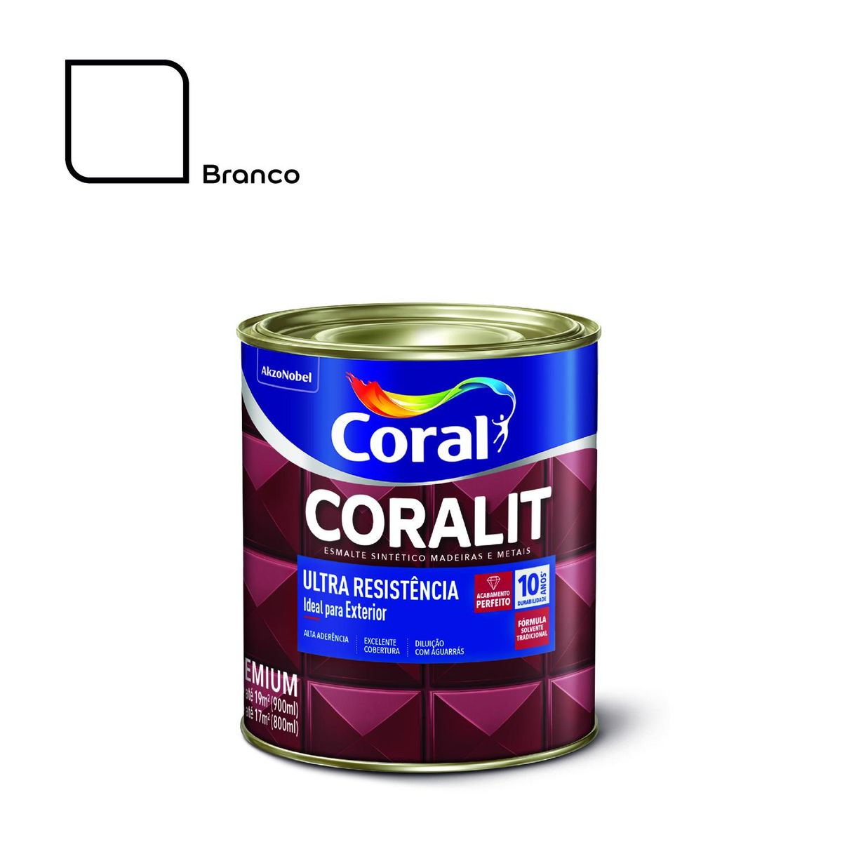 Esmalte Sintético Alto Brilho Branco 900ml Coralit Premium para Madeiras e Metais, marca Coral - Foto Principal