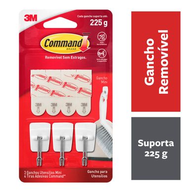 Gancho Adesivo para Utenslios 3M Command Branco Mini - 3 unidades