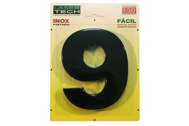 Algarismo Adesivo de Inox N9 15cm Preto