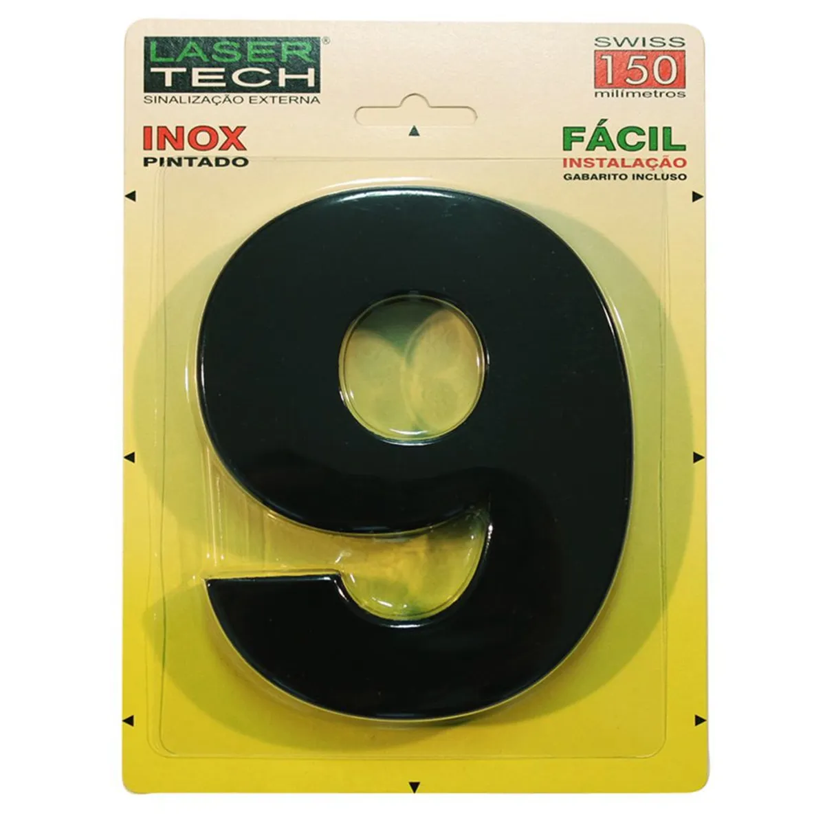 Algarismo Adesivo de Inox N9 15cm Preto, marca LaserTech - Foto Principal