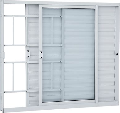 Janela Veneziana Alumnio Branco 3 Folhas Com Grade Esquerda 100x120x7,6cm Alumifit