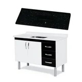Kit 1 Gabinete Cozinha Toquio 116,2cm Preto + 1 Pia Sintética, Preto, 120x55cm A. J. Rorato