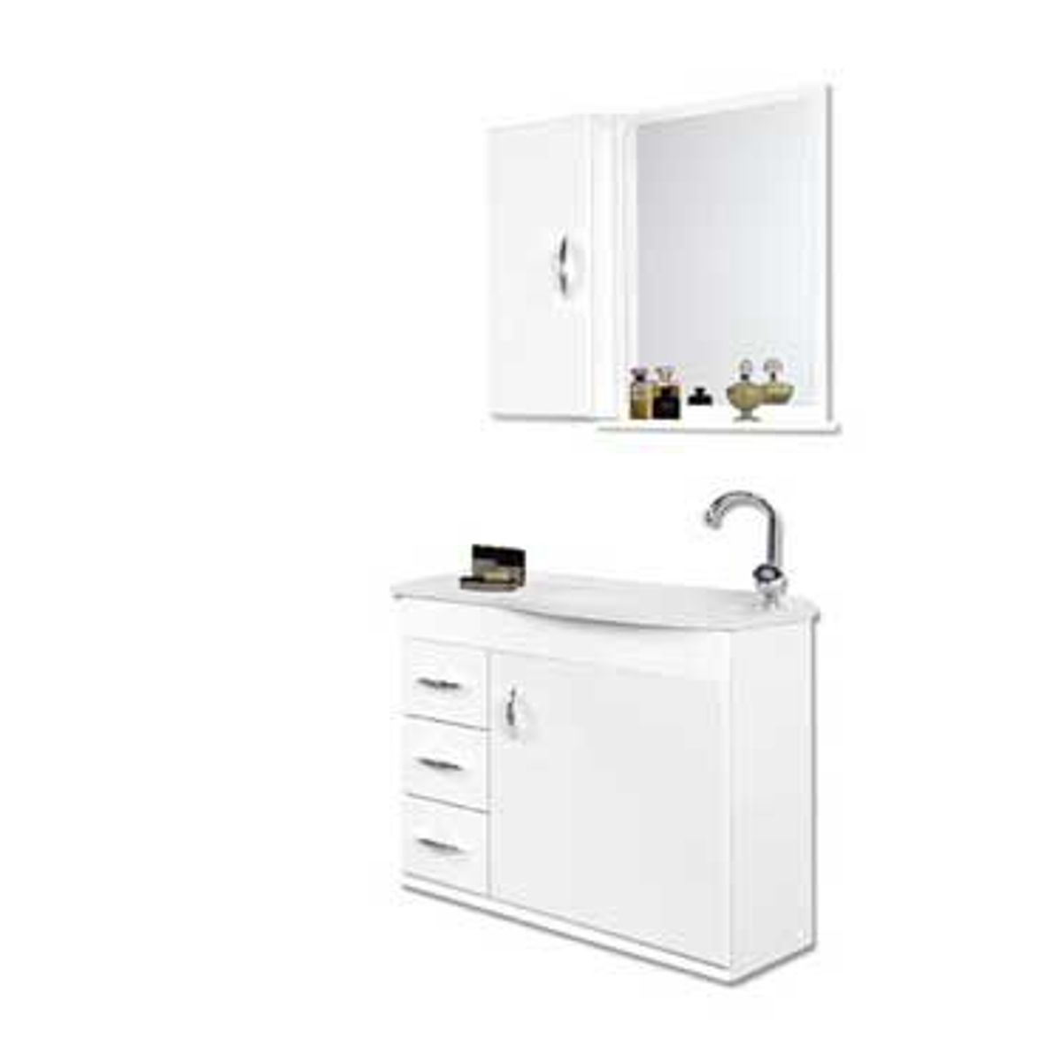 Kit Gabinete de Banheiro com Tampo e Espelho com 3 Gavetas 60cm Verona Branco A.J Rorato, marca A. J. Rorato - Foto Principal