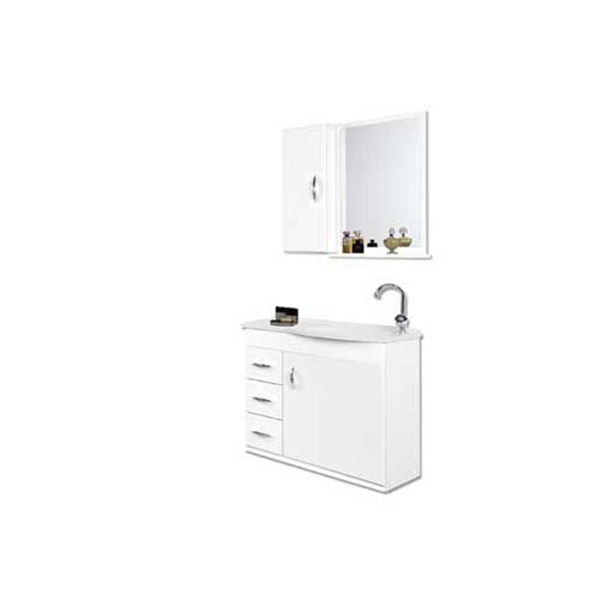 Kit Gabinete de Banheiro com Tampo e Espelho com 3 Gavetas 60cm Verona Branco A.J Rorato, marca A. J. Rorato - Foto Principal