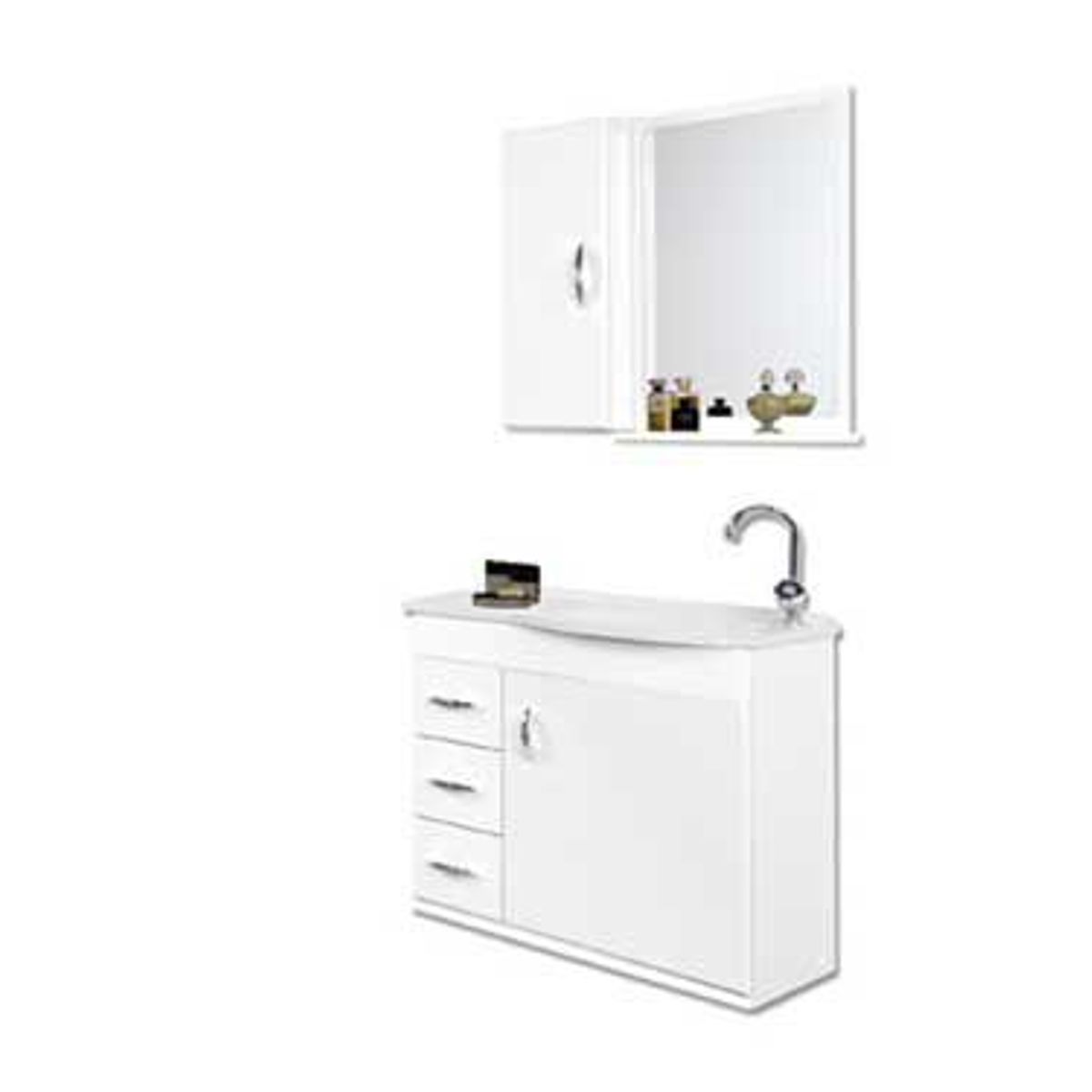 Kit Gabinete de Banheiro com Tampo e Espelho com 3 Gavetas 60cm Verona Branco A.J Rorato, marca A. J. Rorato - Foto 2