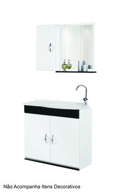 Kit Gabinete Verona para Banheiro com 2 Portas Pia e Espelheira 60cm Branco e Preto A. J. Rorato