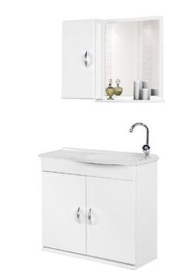 Kit Gabinete Verona Toucador Tampo Espelho com 2 Portas 60cm Branco A. J. Rorato