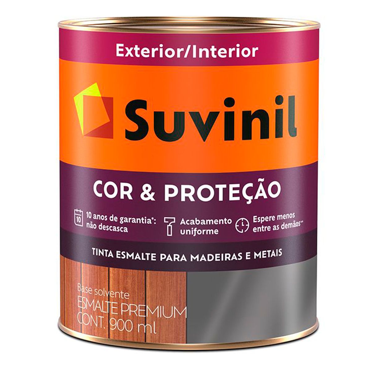 Esmalte Sintético Acetinado Platina 900ml Cor e Proteção Premium para Madeiras e Metais, marca Suvinil - Foto 2