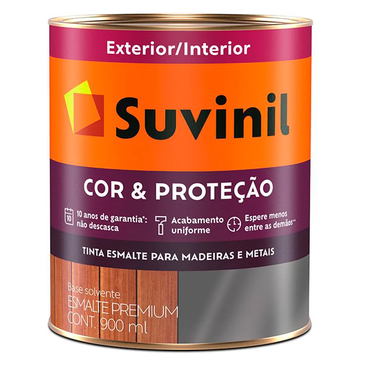 Esmalte Sintético Acetinado Marrom Barroco 900ml Cor e Proteção Premium Madeiras e Metais Suvinil, marca Suvinil - Foto 2