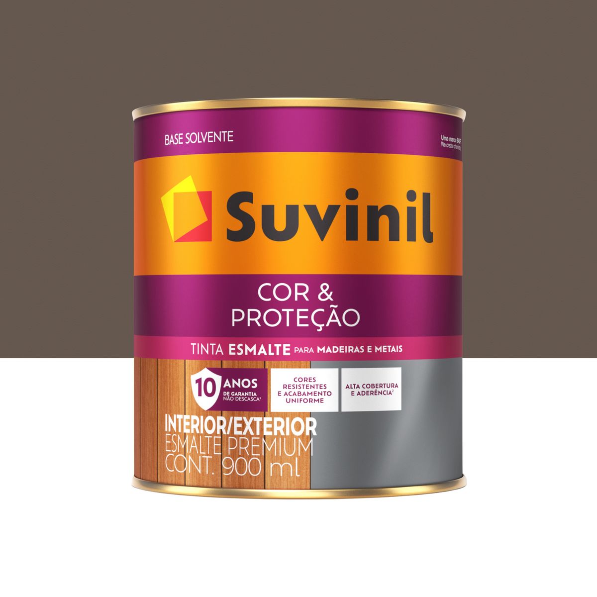 Esmalte Sintético Brilhante Marrom 900ml Cor e Proteção Premium para Madeiras e Metais, marca Suvinil - Foto Principal