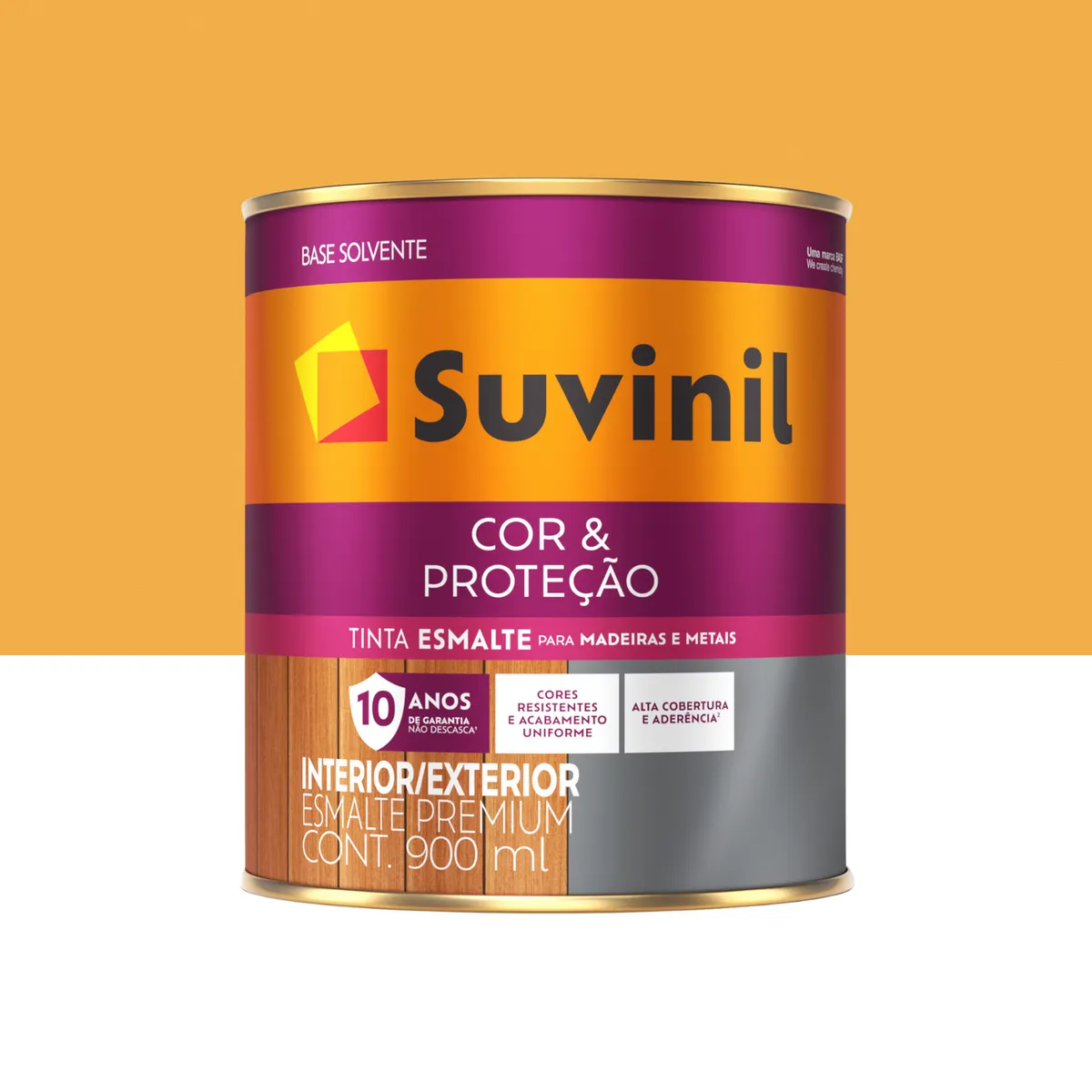 Esmalte Sintético Brilhante Amarelo 900ml Cor e Proteção Premium para Madeiras e Metais, marca Suvinil - Foto Principal