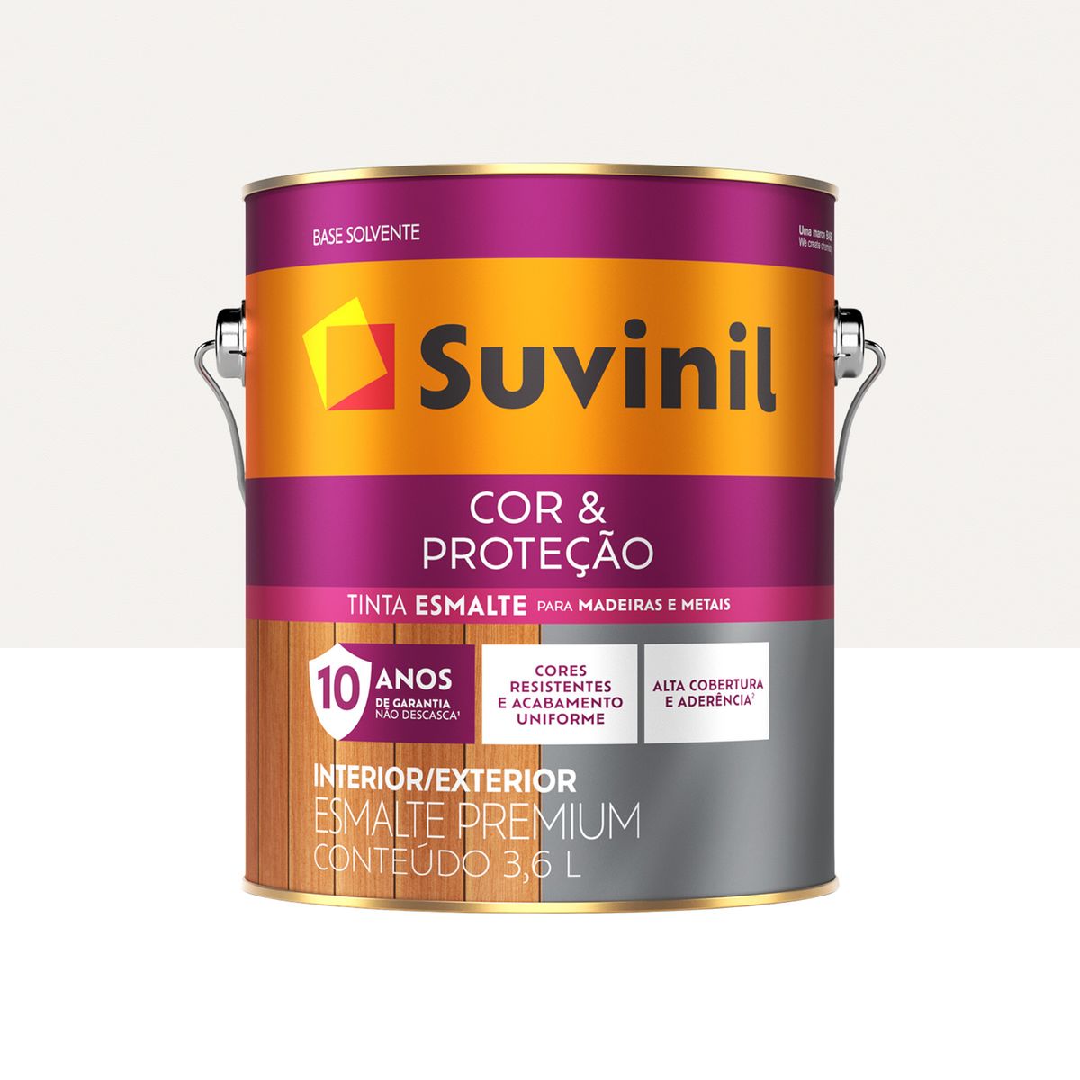 Esmalte Sintético Brilhante Branco 3,6L Cor e Proteção Premium para Madeiras e Metais, marca Suvinil - Foto Principal