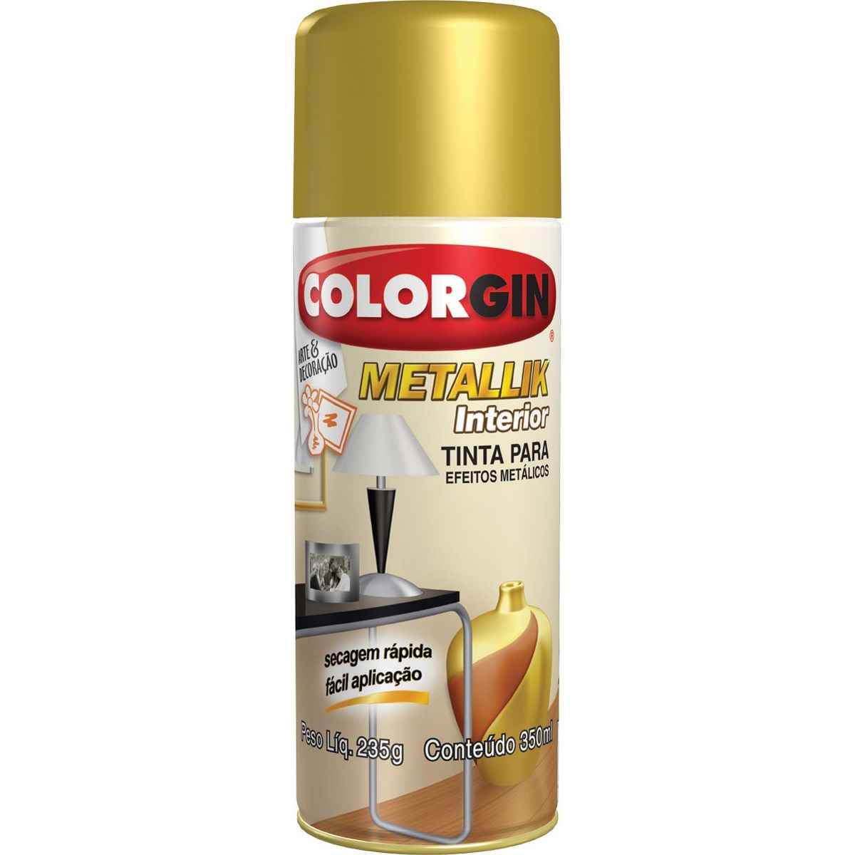 Spray 350ml Metallik Brilhante Dourado, marca Color Gin - Foto Principal