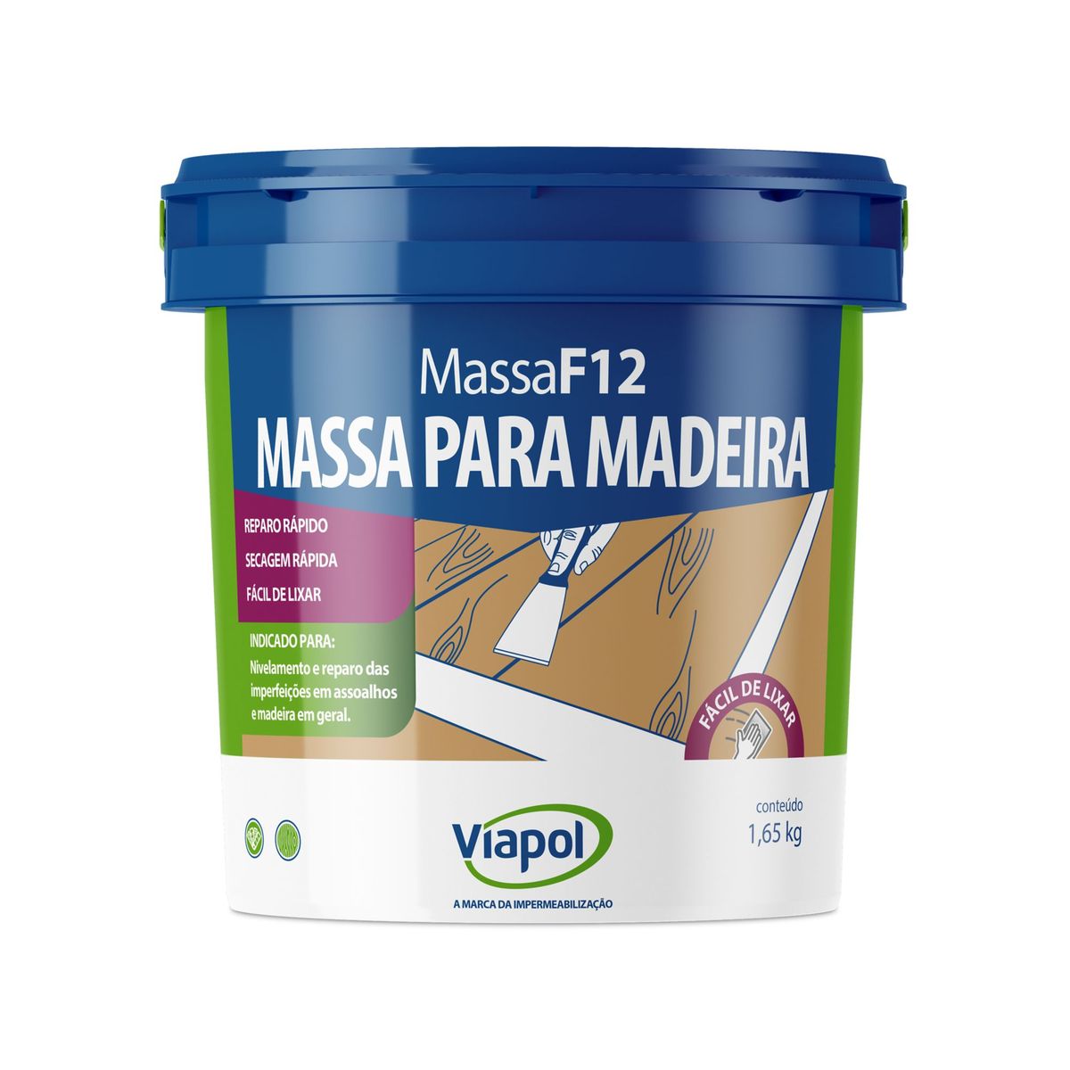 Massa F12 Lata 1.65Kg Sucupira 900ML, marca Viapol - Foto 2