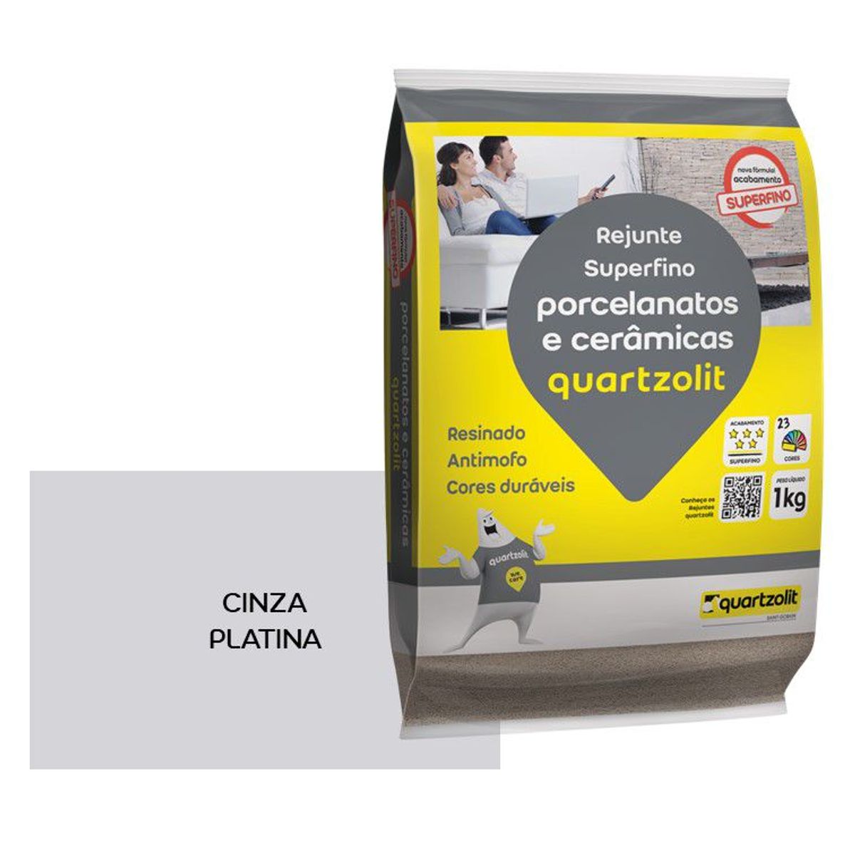 Rejunte para Porcelanato Cinza Platina 5kg Quartzolit, marca Weber Quartzolit - Foto Principal