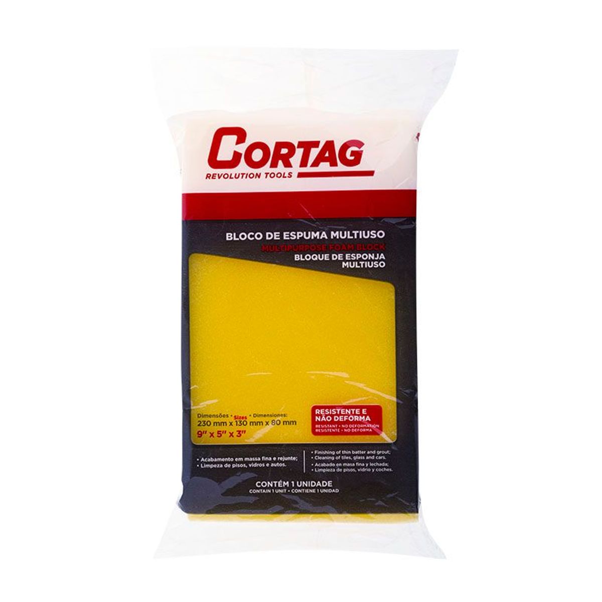 Bloco de Espuma Multiuso 230 mm x 130 mm x 80 mm 60.950 Amarelo  Cortag, marca Cortag - Foto Principal