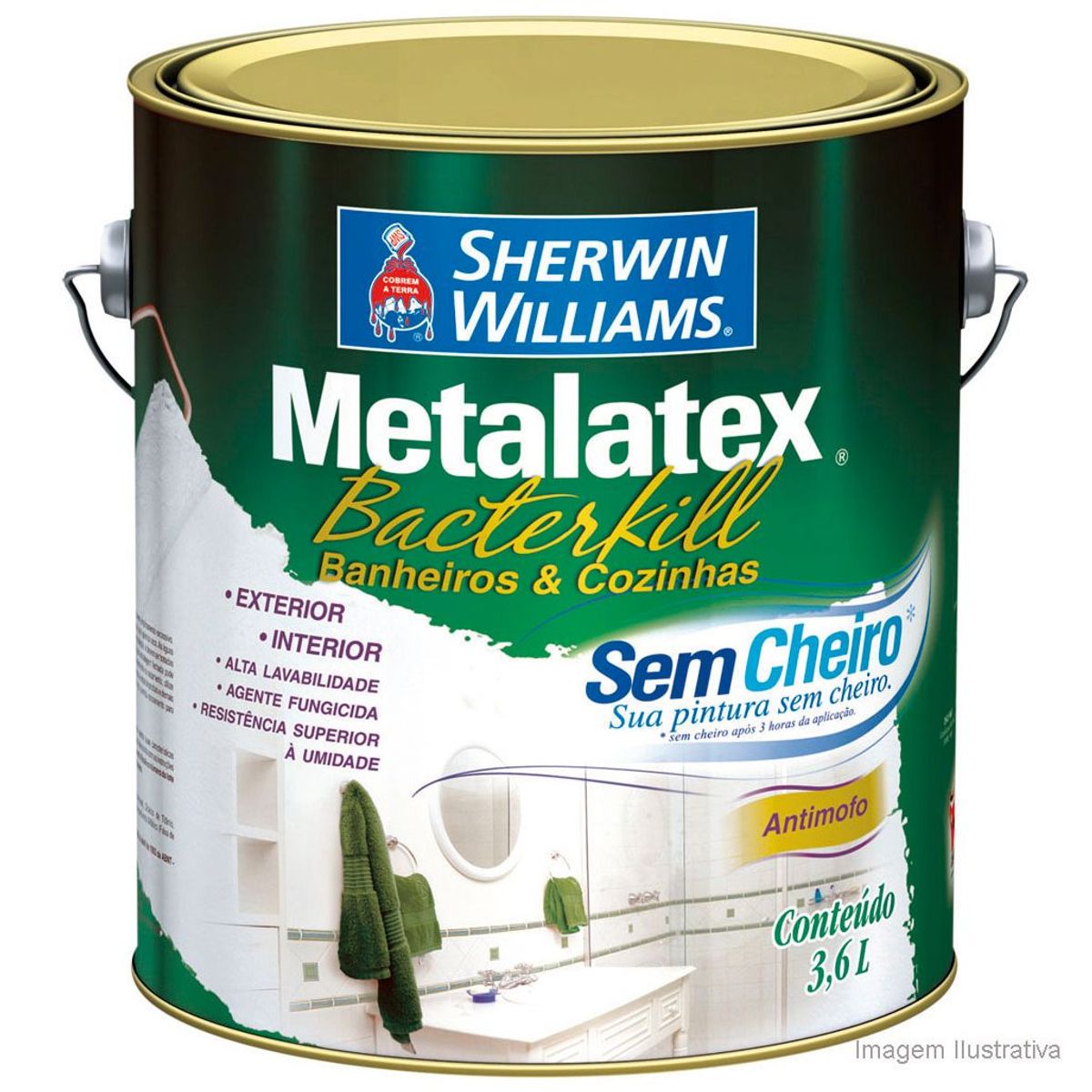 Tinta Acetinado Metalatex Bactercryl Premium 3,6L Branco, marca Sherwin Williams - Foto Principal