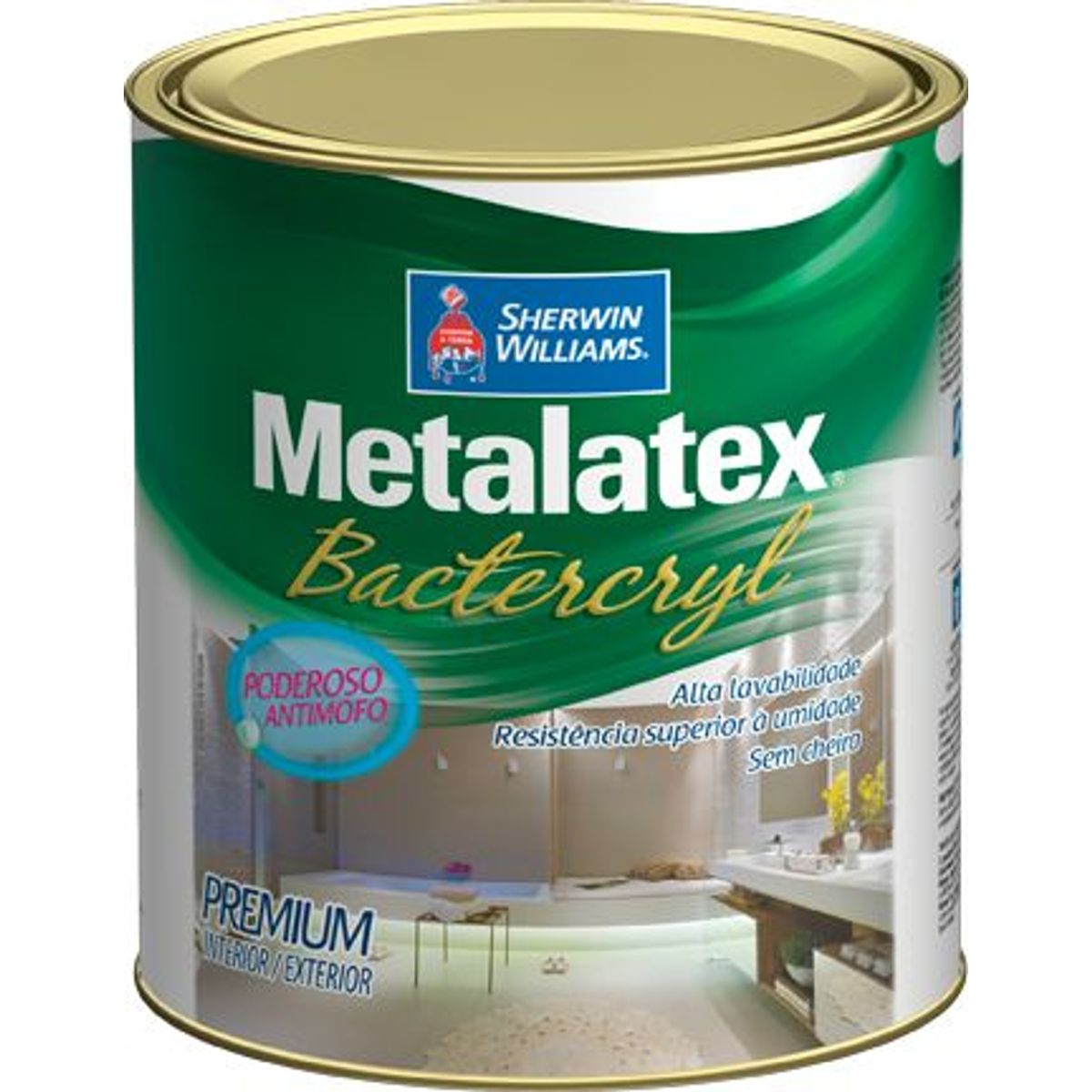 Tinta Acetinado Metalatex Bactercryl Premium 900ml Branco, marca Sherwin Williams - Foto Principal