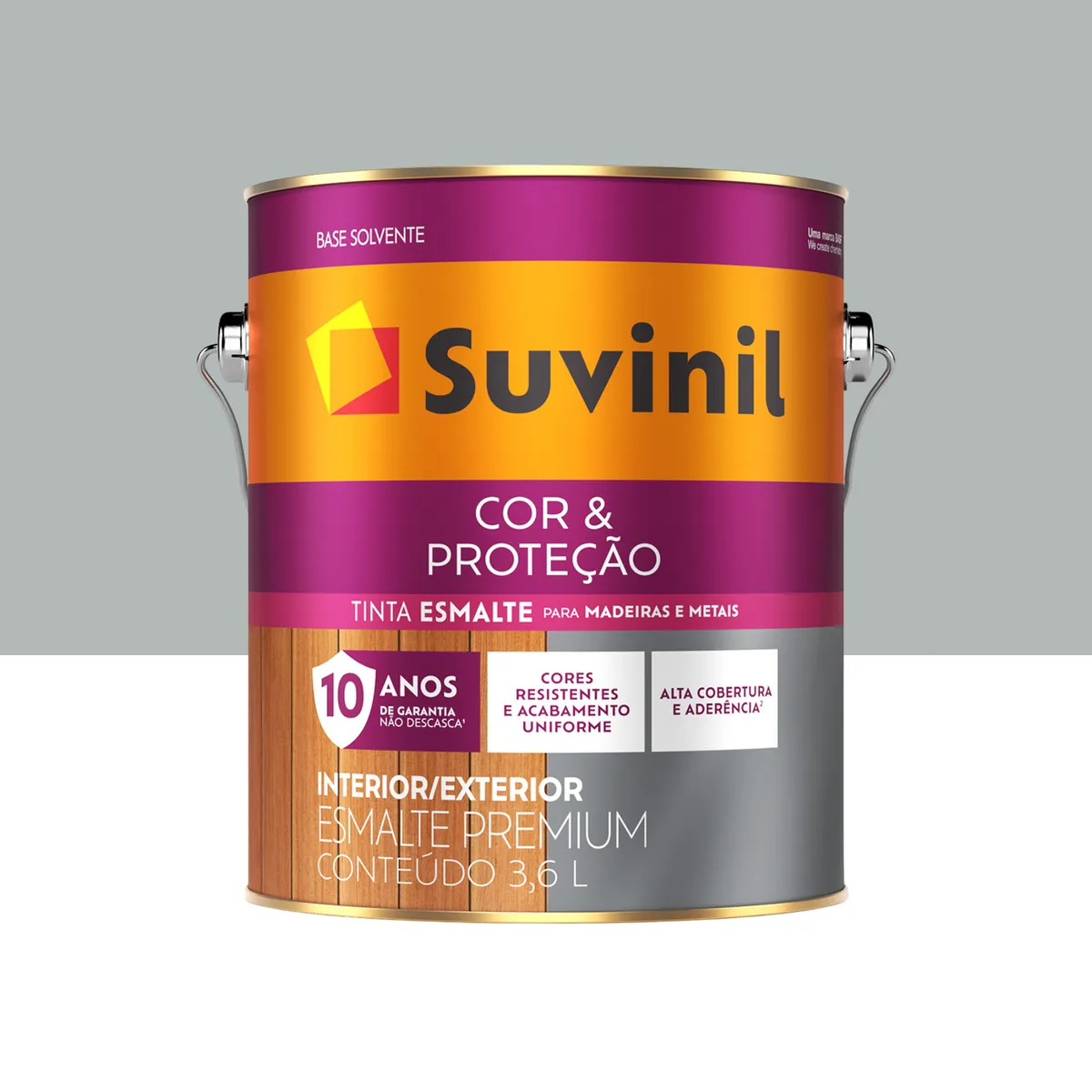 Esmalte Sintético Acetinado Platina 3,6L Cor e Proteção Premium para Madeiras e Metais, marca Suvinil - Foto Principal