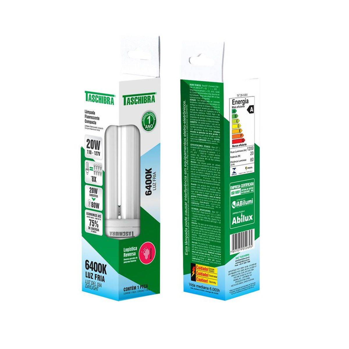 Lâmpada Fluorescente Eletrônica Compacta Luz Branca 20W 127V Taschibra, marca Taschibra - Foto 2