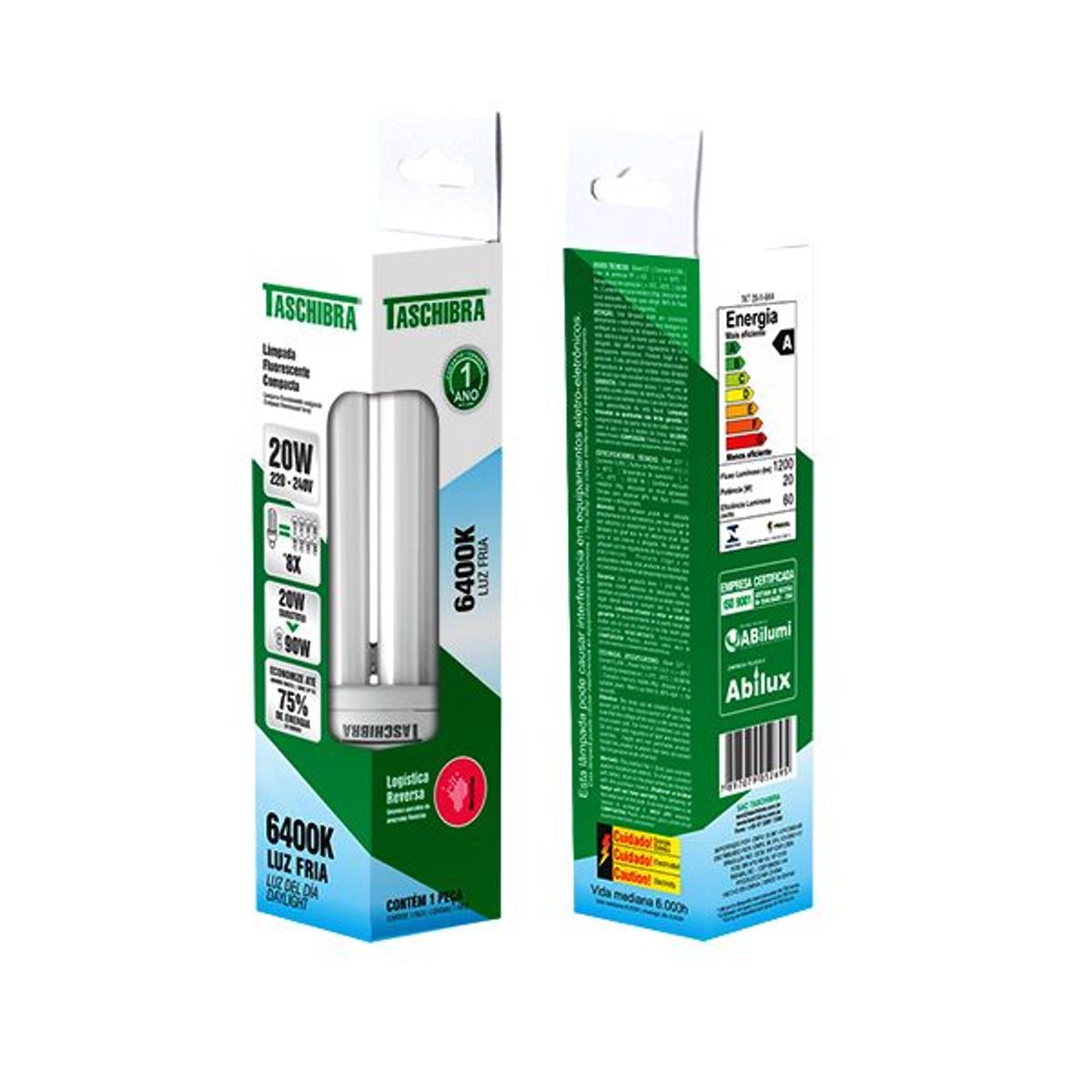 Lâmpada Fluorescente Compacta Luz Branca 3U 20W 220V Taschibra, marca Taschibra - Foto 2