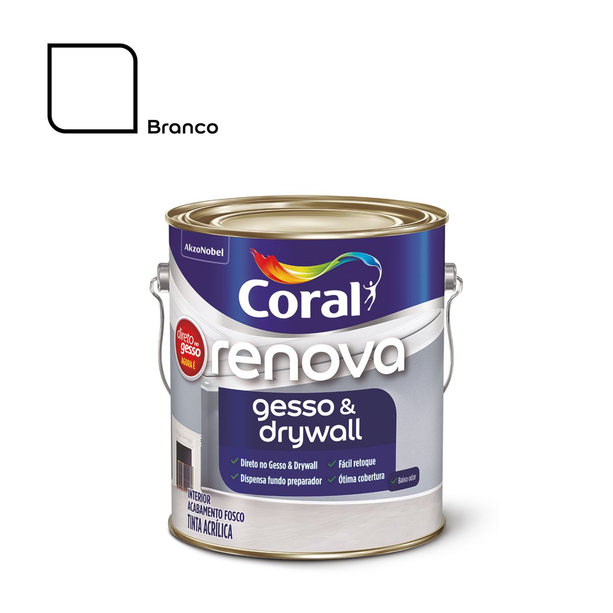 Tinta para piso Branco Fosco Acrílica Gesso e DrywaL 3,6L Coral, marca Coral - Foto Principal