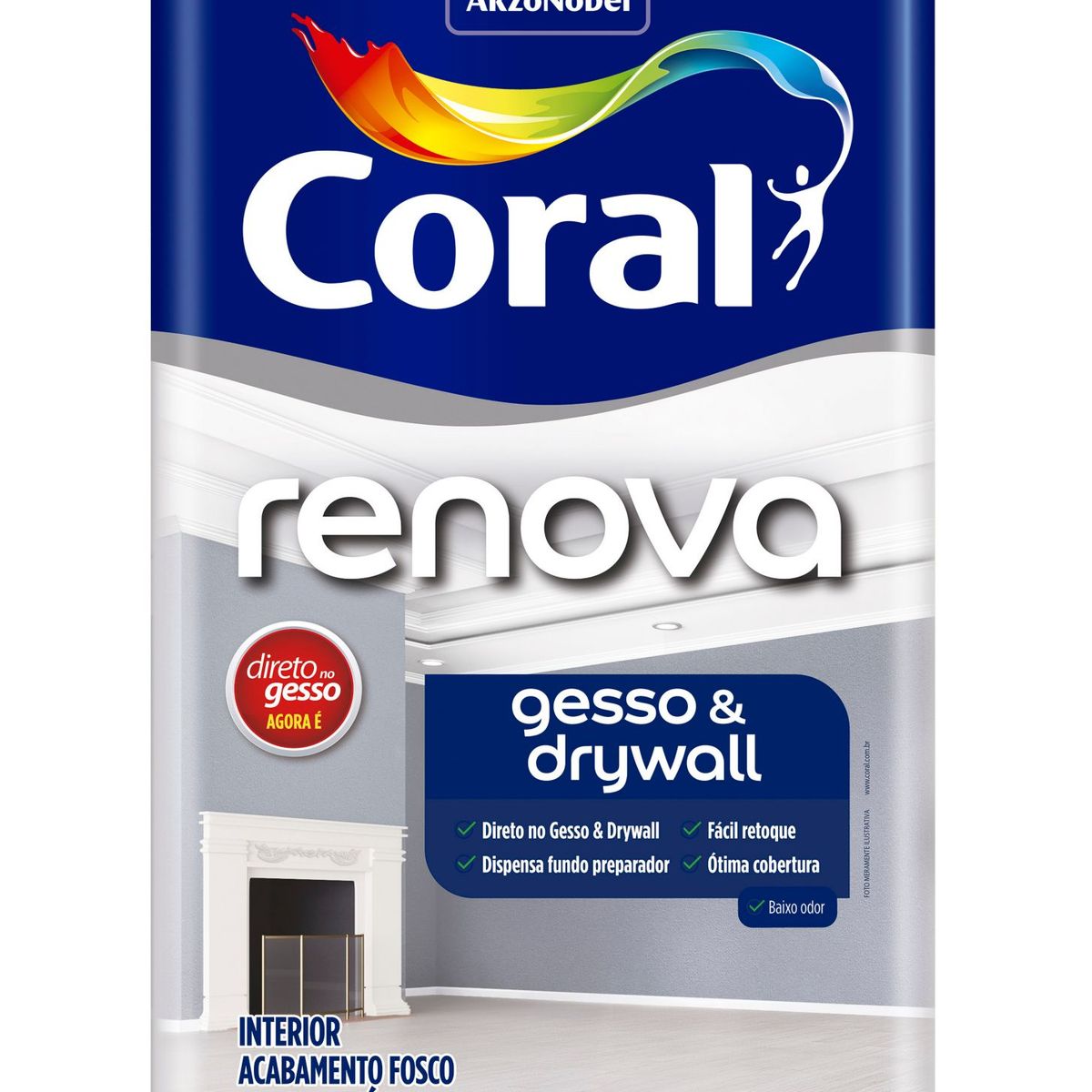 Tinta para piso Branco Fosco Acrílica Direto no Gesso 18L Coral, marca Coral - Foto 2