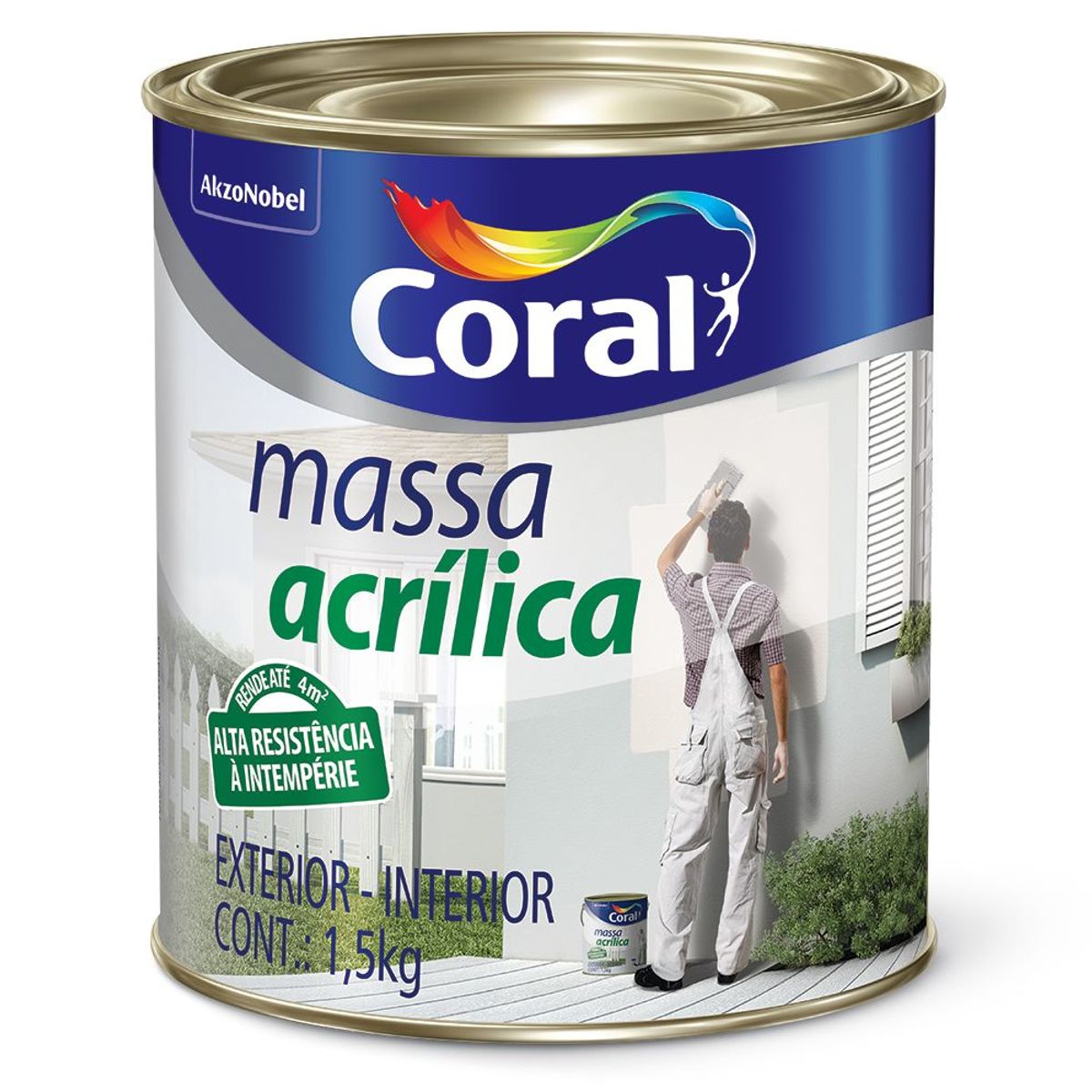 Massa Acrílica 900ml Branco Exterior e Interior, marca Coral - Foto 2