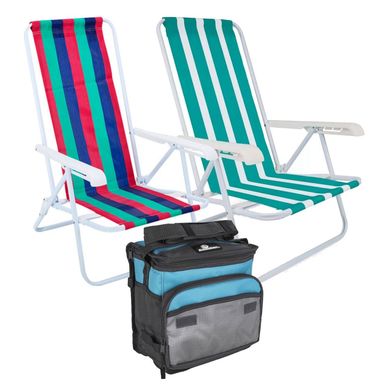Kit 2 Cadeiras Reclinveis 4 Posies Mor Multicolorida + 1 Bolsa Trmica 6L Azul