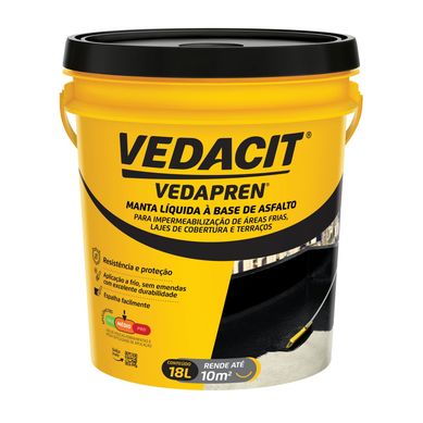 Manta Liquida Impermeabilizante Acrilico Vedapren Preto Balde 18 Litros Vedacit