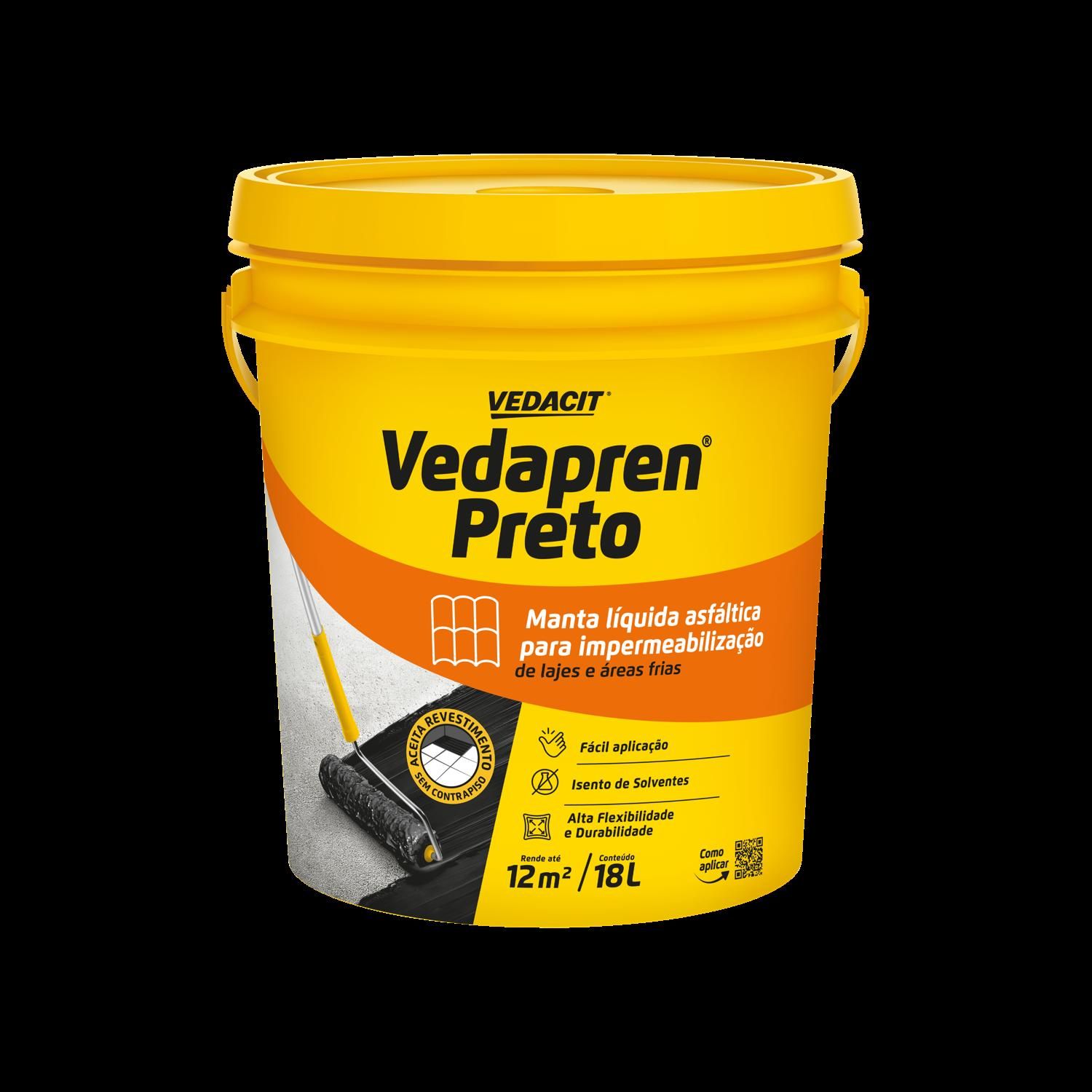 Manta Liquida Impermeabilizante Acrilico Vedapren Preto Balde 18