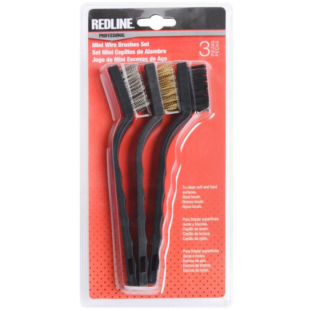 Set Mini Escova Arame 3 peças 1019, marca Redline - Foto 2