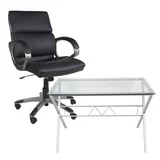 Kit com 1 Mesa Escritório Vidro Transparente 110x60x74cm + 1 Cadeira Executiva Milan