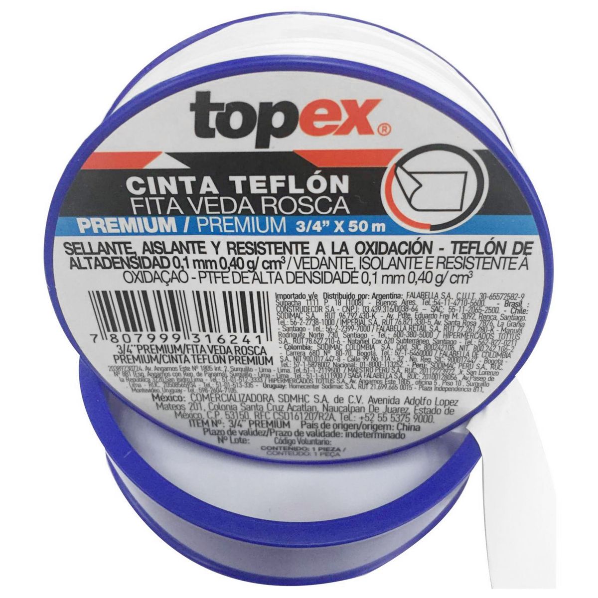 Fita Veda Rosca Premium 50M 3/4'' Fortaleza, marca Topex - Foto Principal