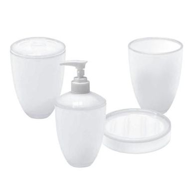 Kit 1 Porta Sabonete+1 Saboneteira+1 Porta Escova Dente+1 Porta Objeto Tons Branco Casa Bonita