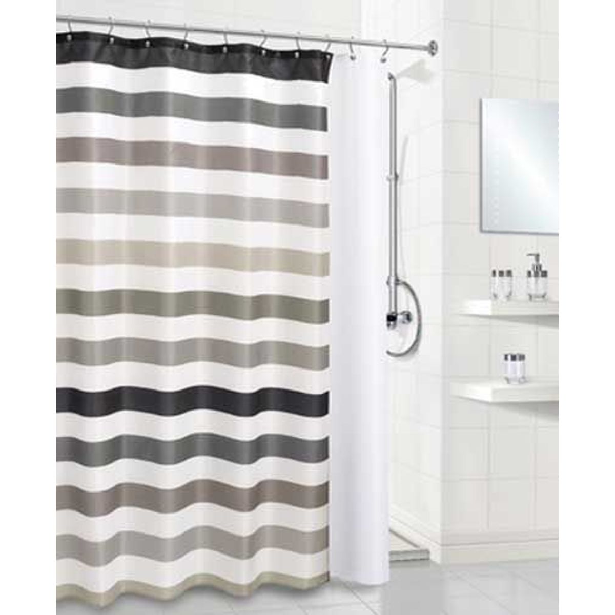 Cortina de Banho Linhas Grafite 178X180cm, marca Just Home Collection - Foto Principal