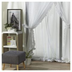 Cortina Voil Bordado Folhas 2 Presilha Branca 140x230cm
