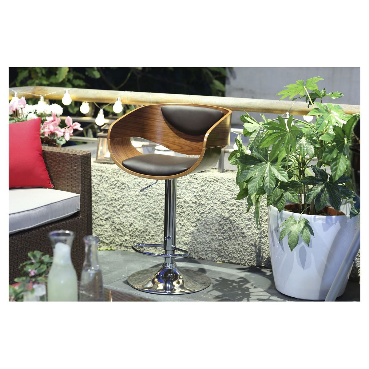 Banqueta de Madeira com Encosto Marrom Café, marca Just Home Collection - Foto 2