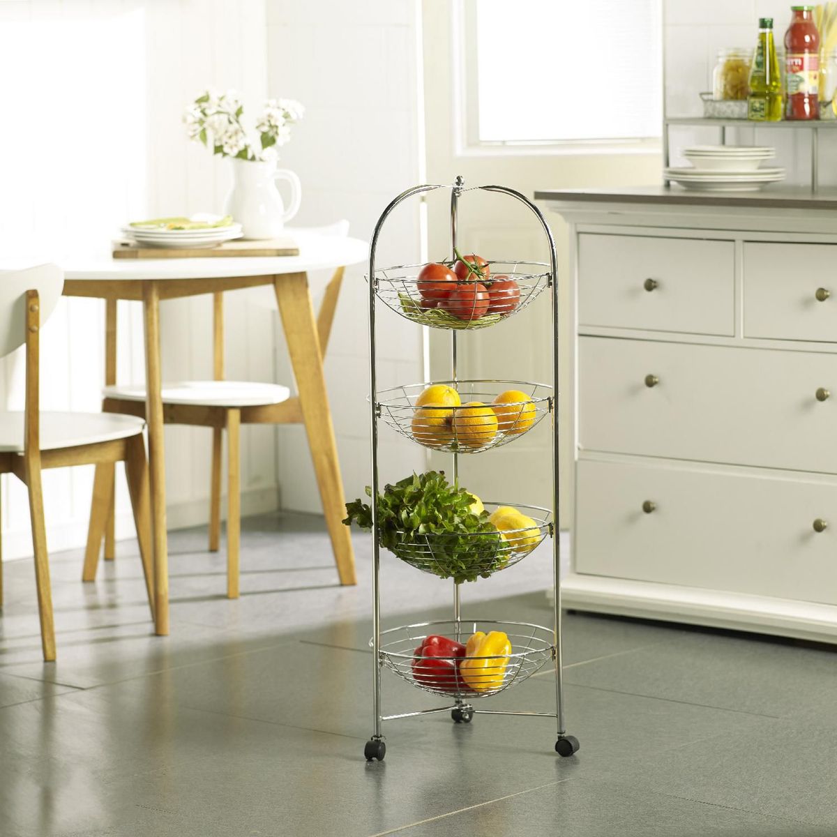 Fruteira com 4 Cestos e Rodízio Cromado 33x100x33cm, marca Just Home Collection - Foto 2