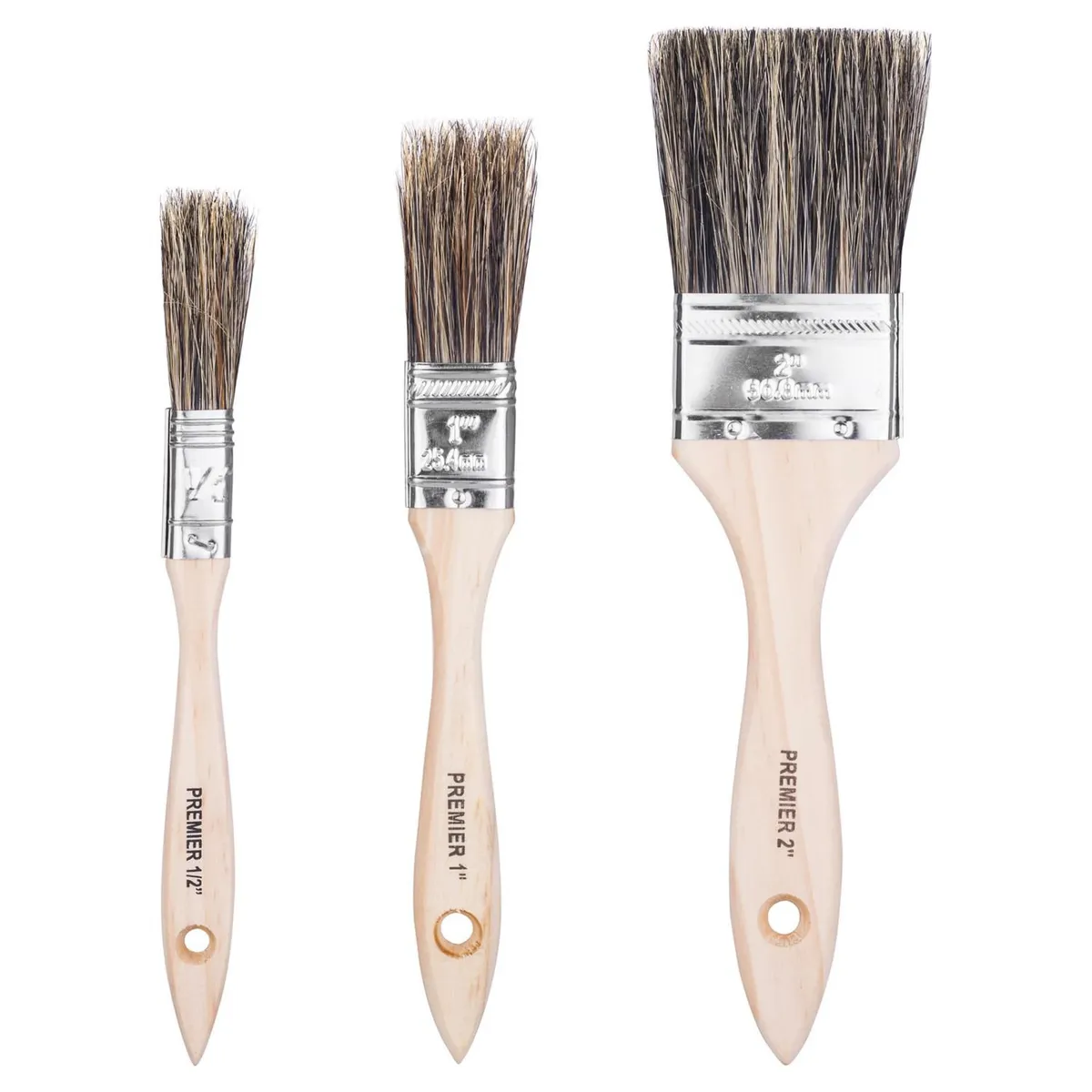 Conjunto de Pincéis Multiuso 1/2", 1" e 2" de Madeira 3 Peças, marca Premier - Foto Principal
