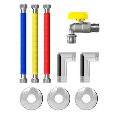 Kit Instalao de Aquecedor a Gs Passagem 40cm+3 Flexveis Inox+ 3 Canoplas+ 1 Registro+2 Cotovelos