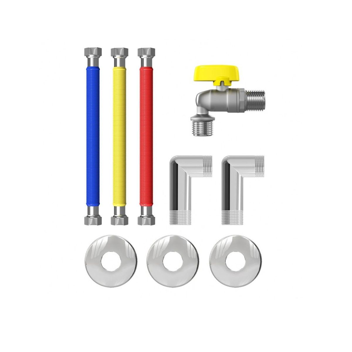 Kit Instalação de Aquecedor a Gás Passagem 40cm+3 Flexíveis Inox+ 3 Canoplas+ 1 Registro+2 Cotovelos, marca Censi - Foto 2