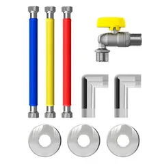 Kit Instalação de Aquecedor a Gás Passagem 40cm+3 Flexíveis Inox+ 3 Canoplas+ 1 Registro+2 Cotovelos