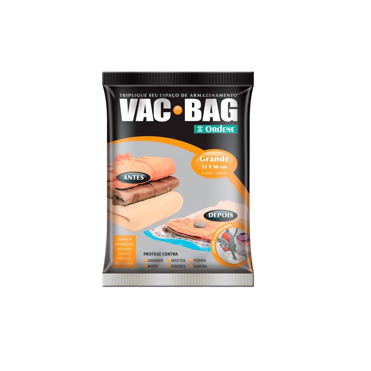 Saco para Armazenamento à Vácuo Bag Grande Transparente 55x9, marca Ordene - Foto Principal