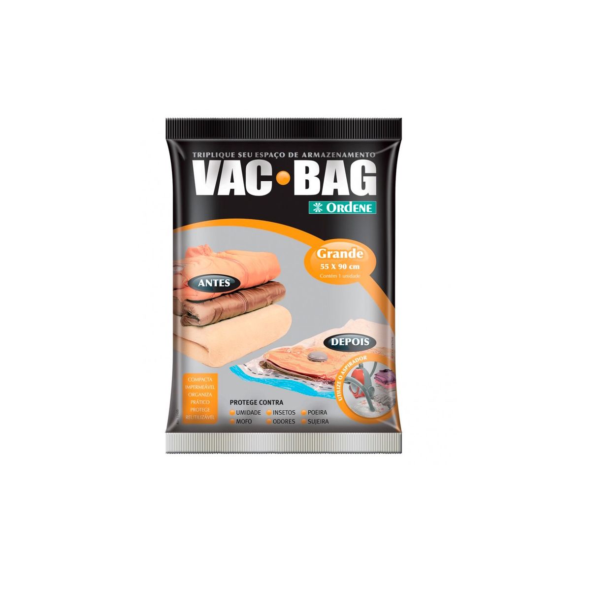 Saco para Armazenamento à Vácuo Bag Grande Transparente 55x9, marca Ordene - Foto Principal