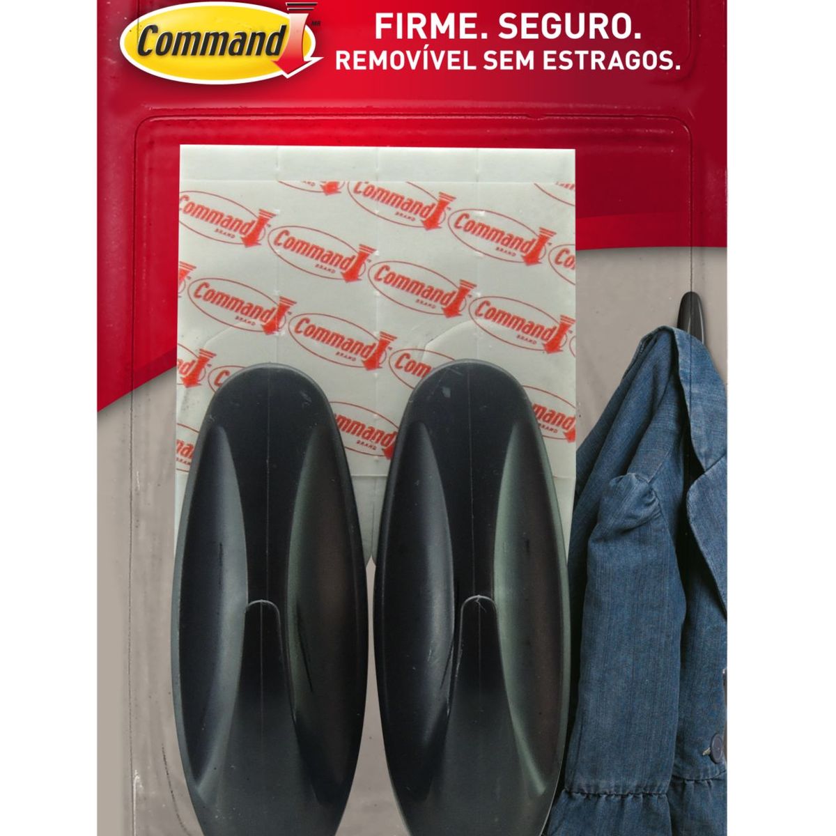 Gancho Adesivo Design 3M Command Preto Médio - 2 unidades, marca 3m - Foto Principal