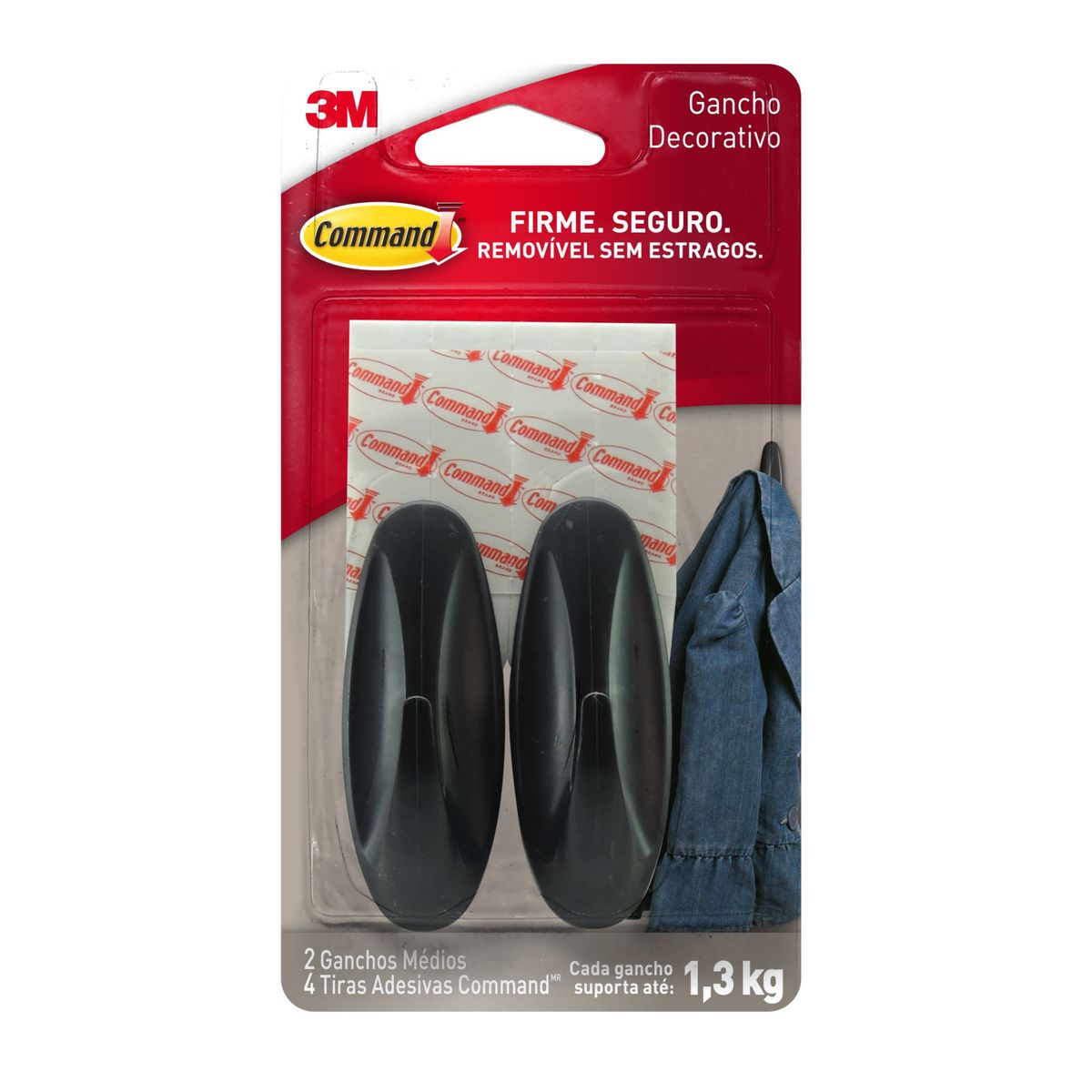 Gancho Adesivo Design 3M Command Preto Médio - 2 unidades, marca 3m - Foto Principal